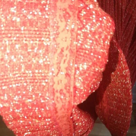 VINTAGE Handmade Orange & Shiny Stretchy Party Ribbed Knit Maxi Dress Size 1X - Picture 4 of 11